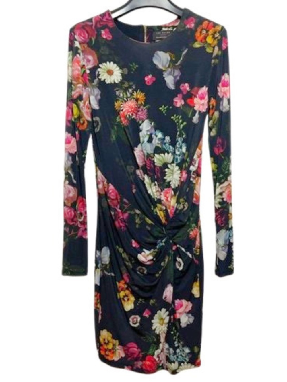 Ted Baker London Floral Ruched Twist Front Long Sleeve Mini Dress